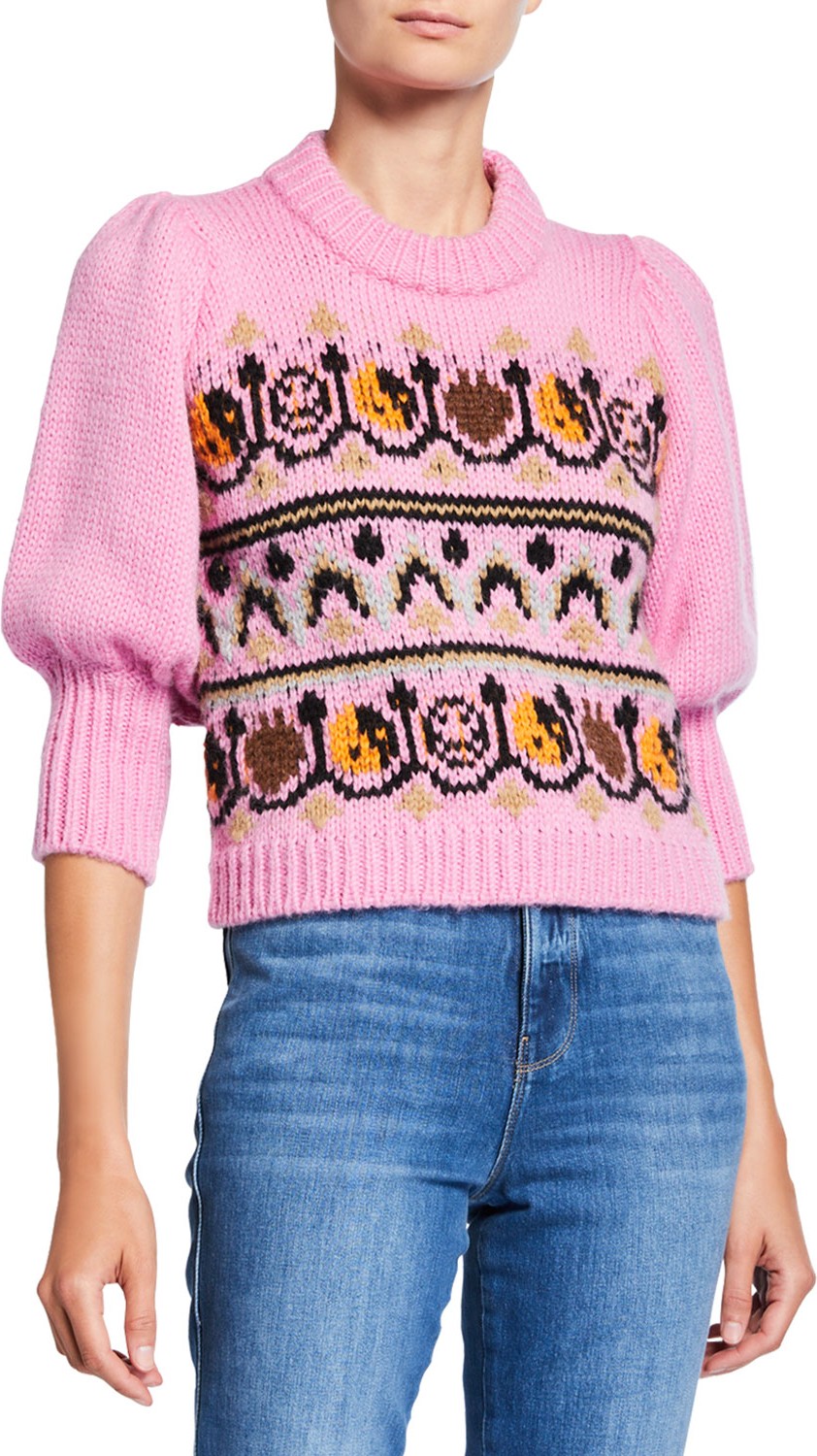 Ganni Hand-Knit Wool Pullover Sweater