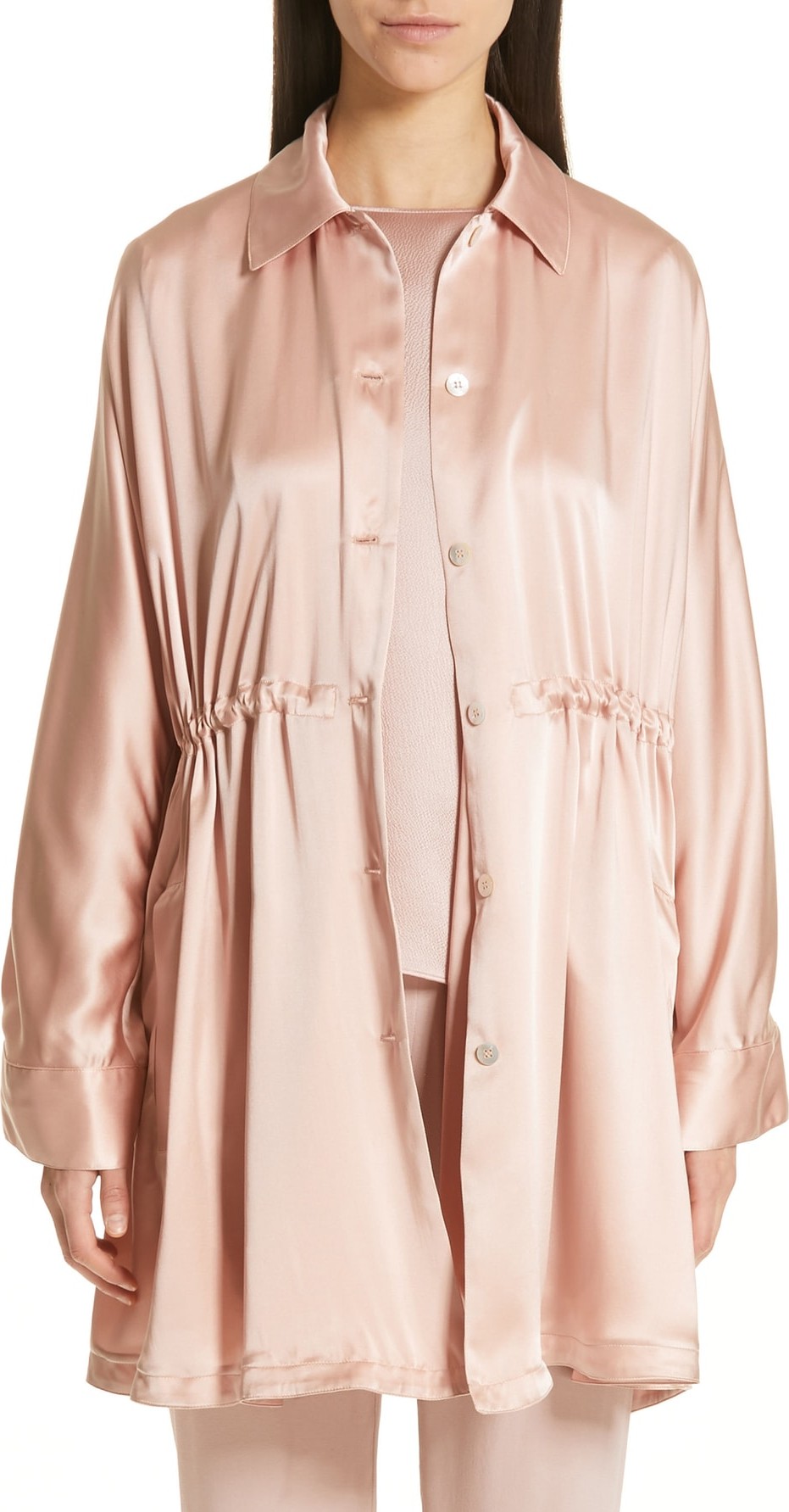 Mansur Gavriel Drawstring Waist Silk Satin Jacket