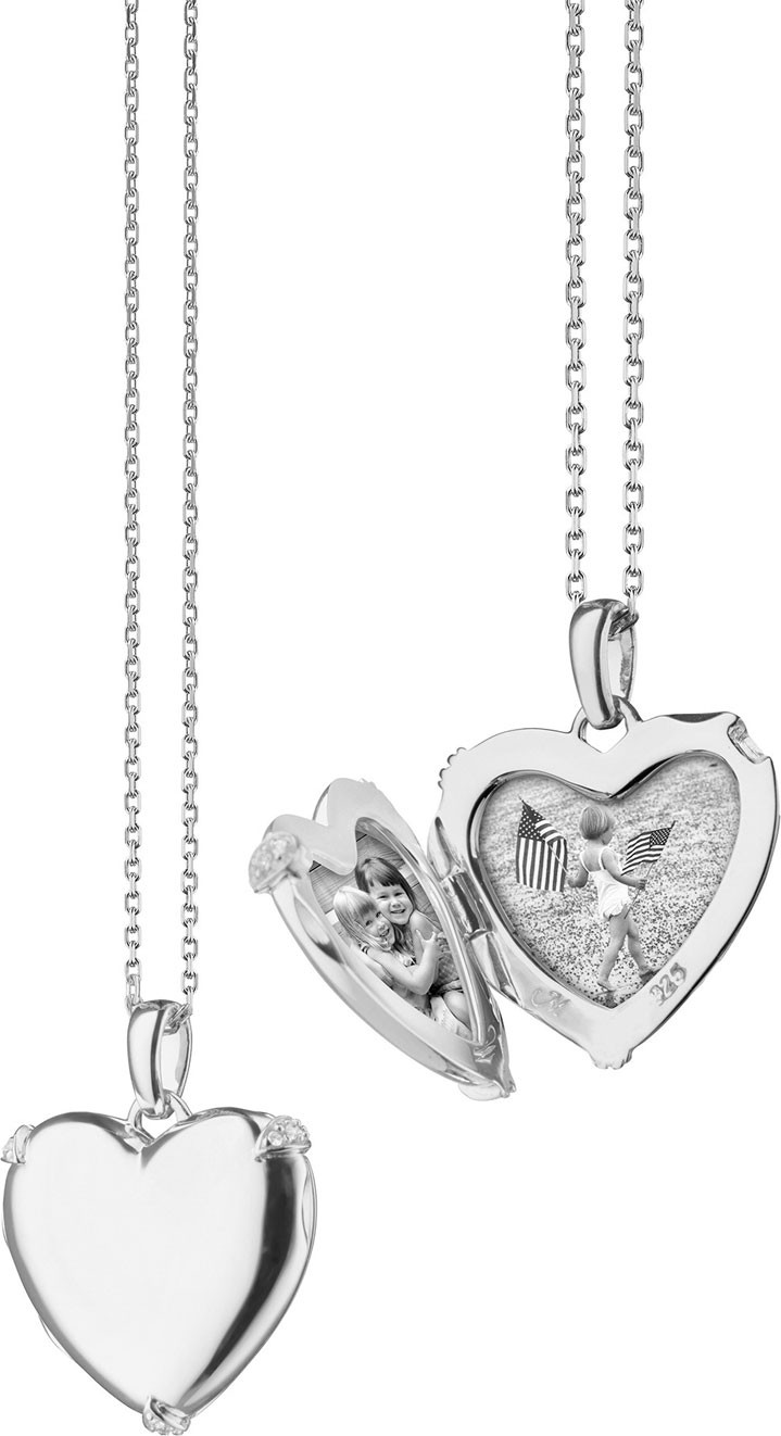 Monica Rich Kosann Sterling Silver Heart Locket Necklace w/ White Sapphire Accents