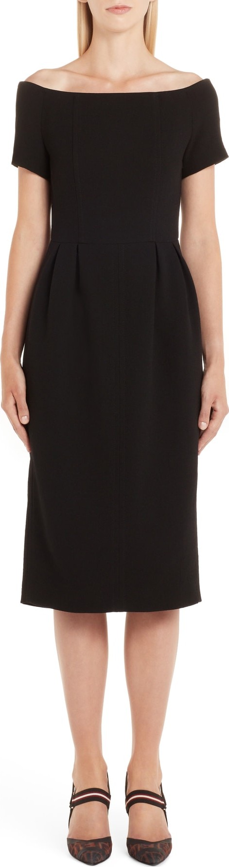Fendi Off the Shoulder Wool Crepe Dress