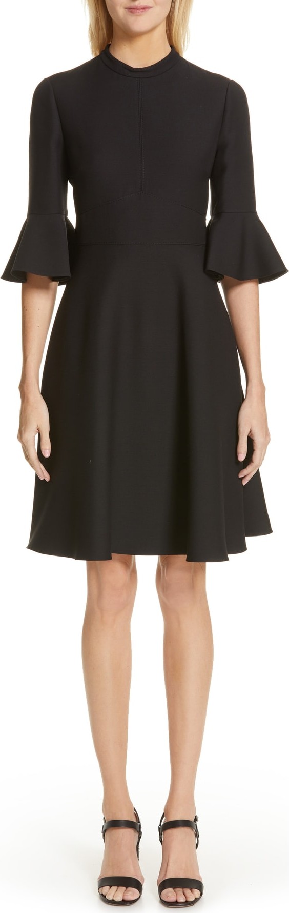 Valentino Ruffle Sleeve Crepe Dress