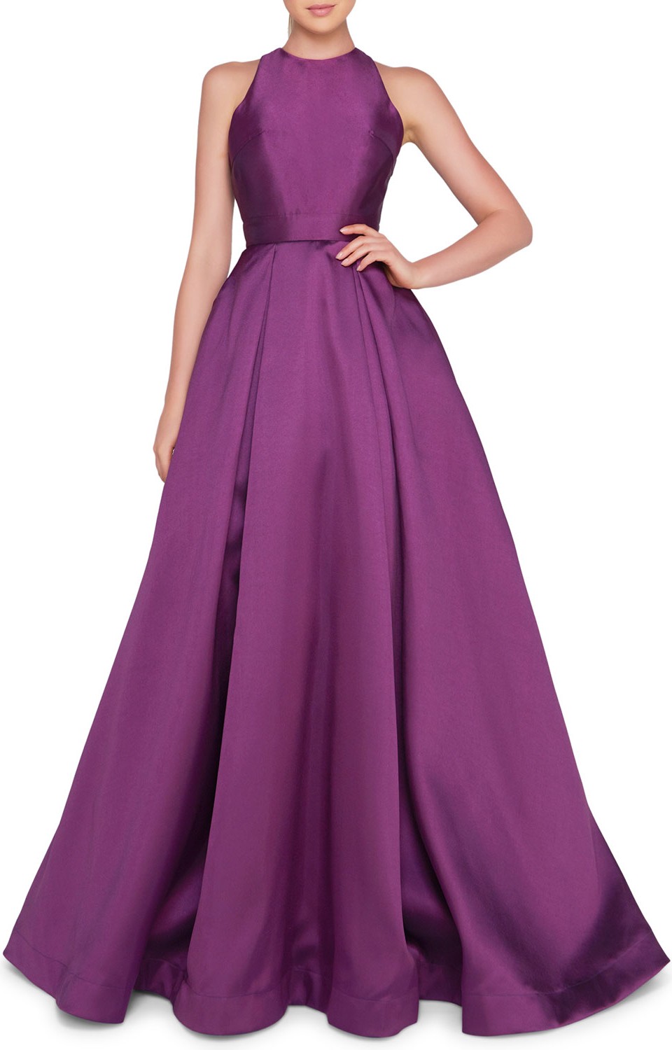 Ieena for Mac Duggal High-Neck Sleeveless Ball Gown with Bow Accent