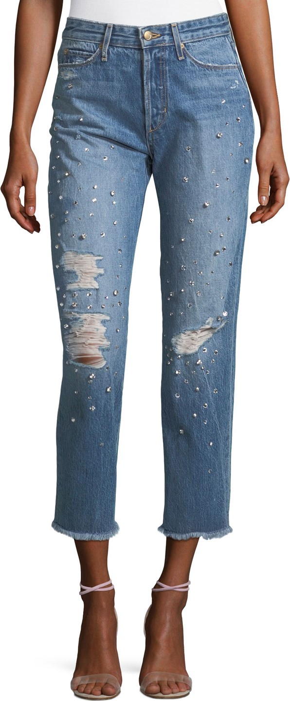 Joe's Jeans The Smith Embellished High-Rise Straight-Leg Ankle Jeans