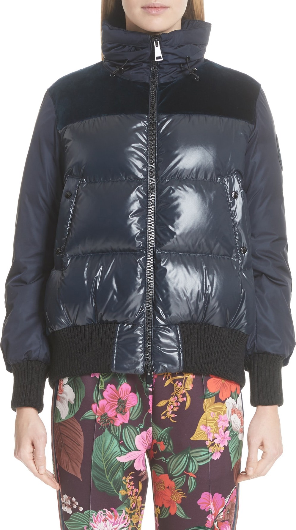 Moncler Elanion Velvet Trim Down Puffer Coat
