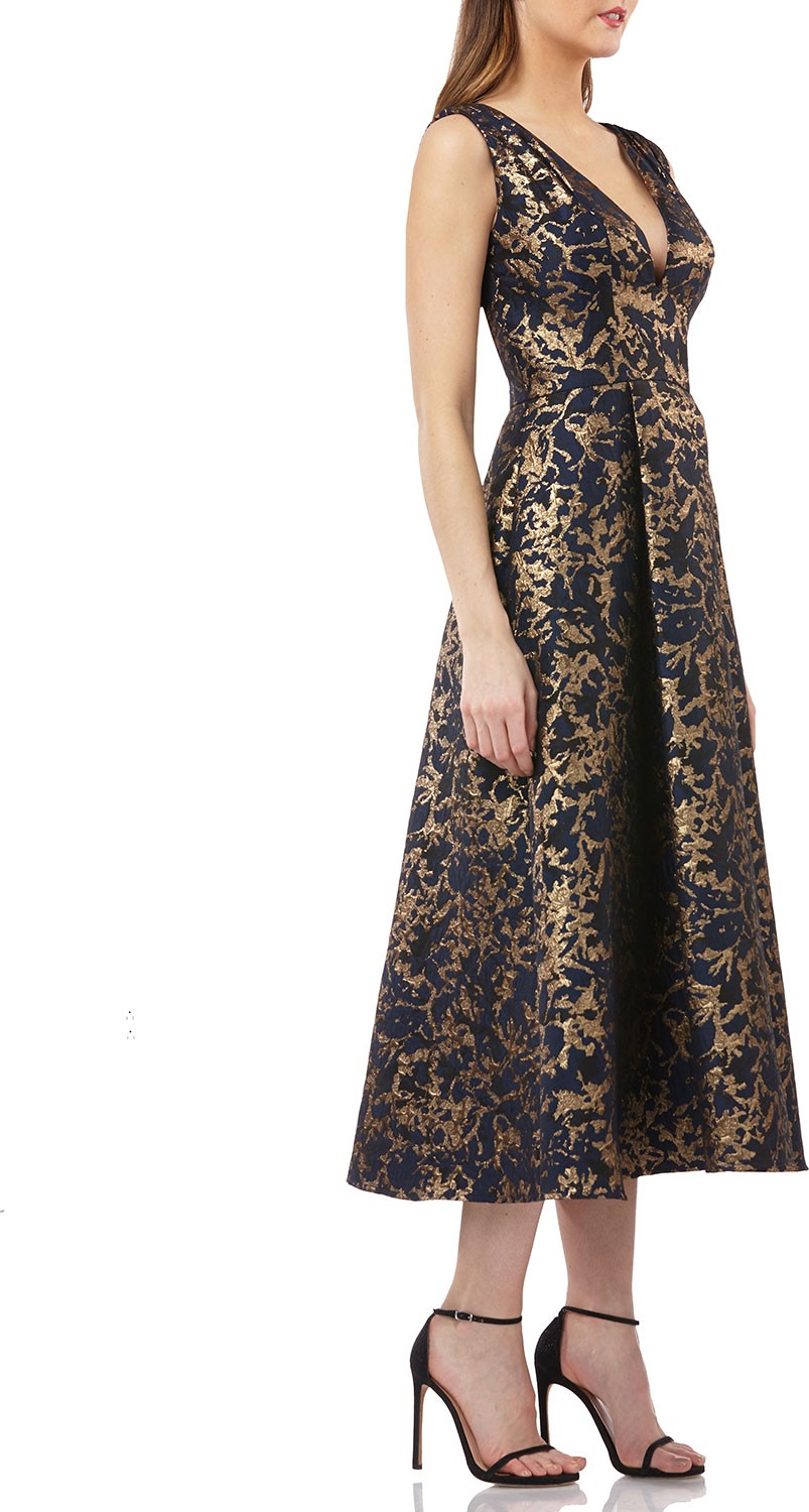 Kay Unger Pleated Fit-and-Flare Midi Cocktail Dress w/ Pockets