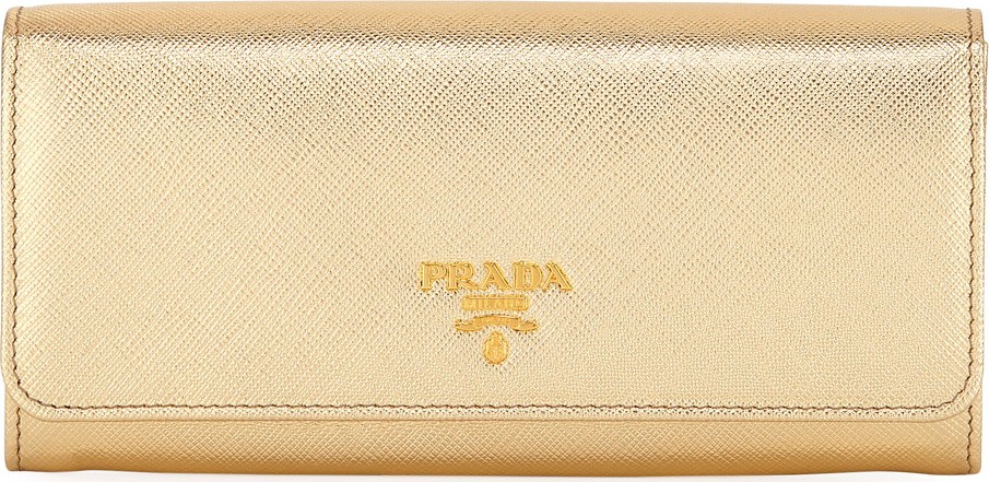 Prada Saffiano Metal Oro Continental Wallet