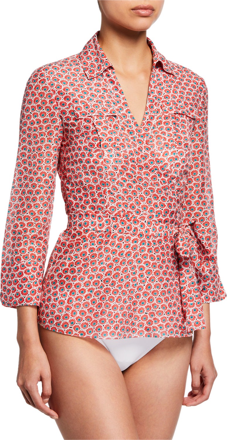 DIANE von FURSTENBERG Clarem Floral-Print Wrap Coverup Top