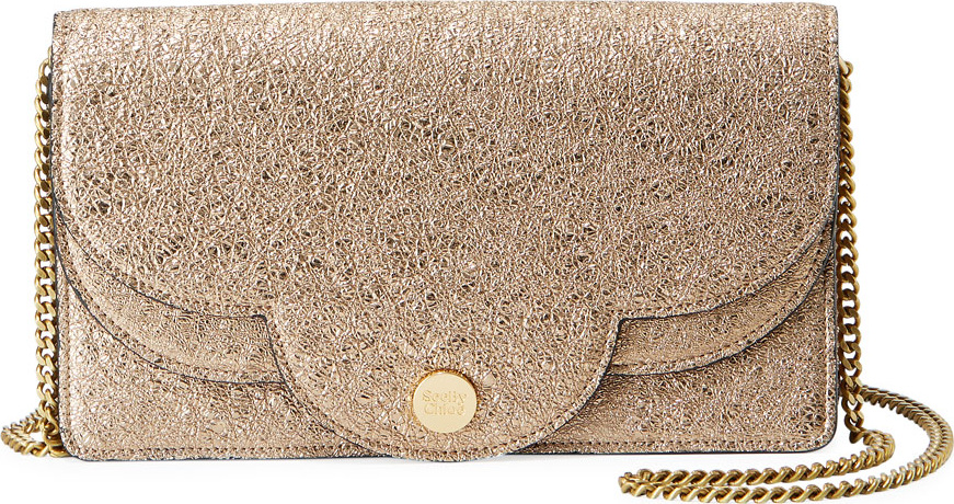 See By Chloé Polina Crackled Crossbody Wallet On A Chain, Metallic