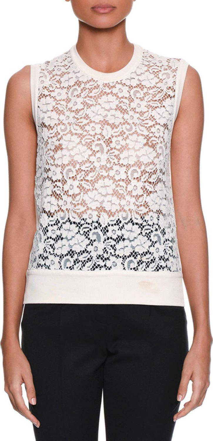 Dolce & Gabbana Sleeveless Rose-Lace Front Knit Shell Top