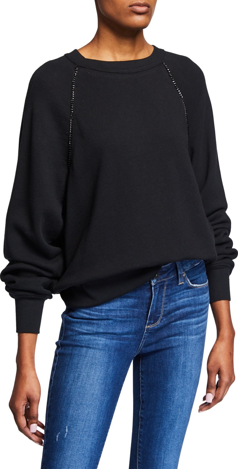PAIGE Daytona Raglan Pullover Sweatshirt w/ Chain Details