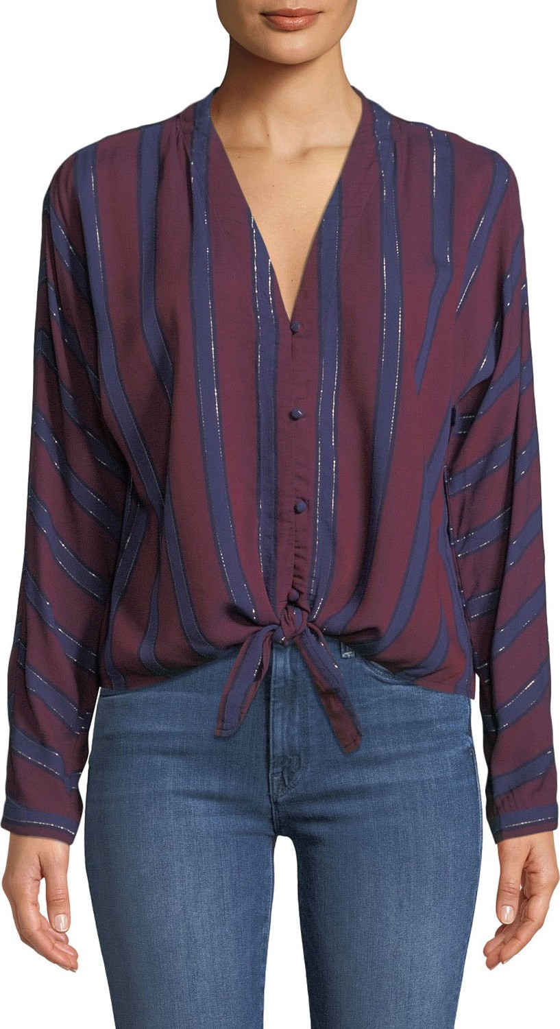 RAILS Sloane Striped Metallic Tie-Front Top
