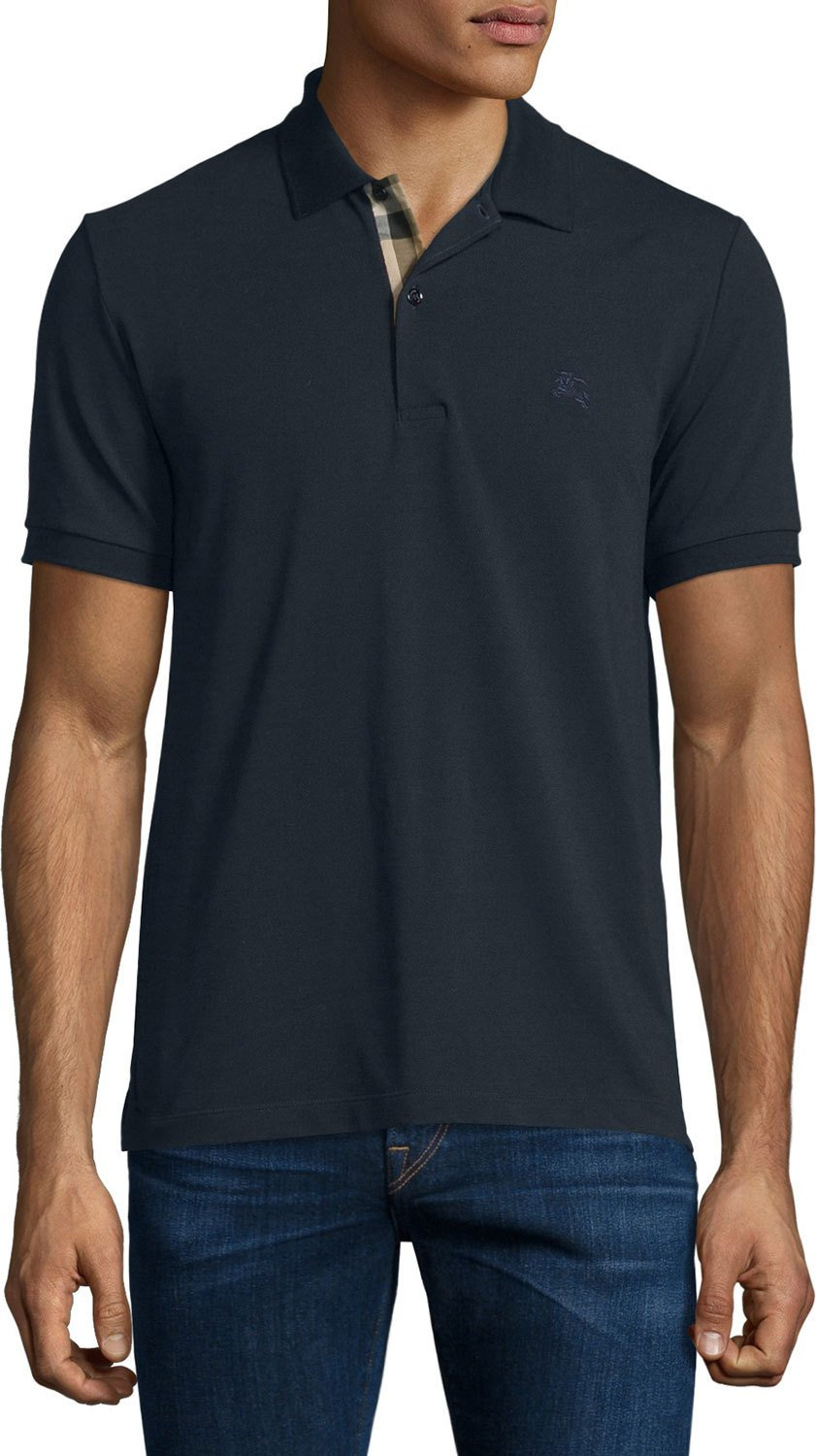 Burberry London England Short-Sleeve Oxford Polo Shirt, Dark Navy