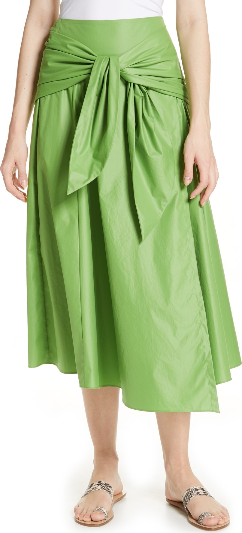 Tibi Glossy Tie Waist Midi Skirt