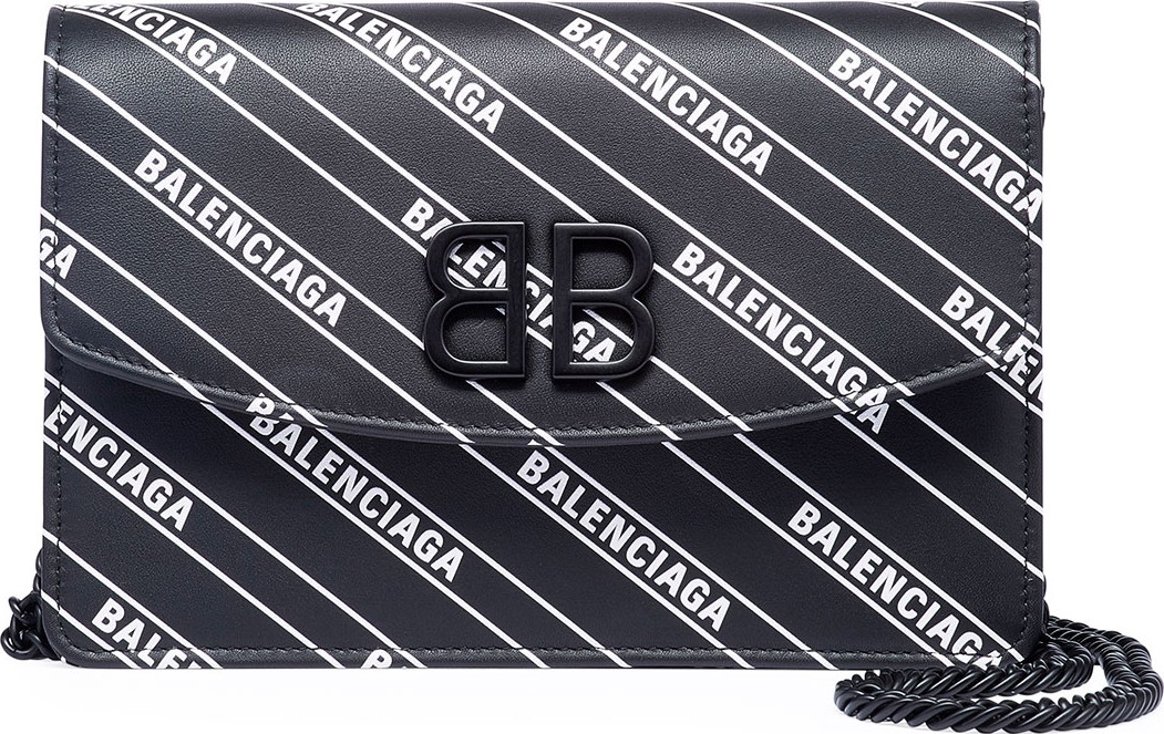 Balenciaga BB Logo-Print Leather Wallet On Chain