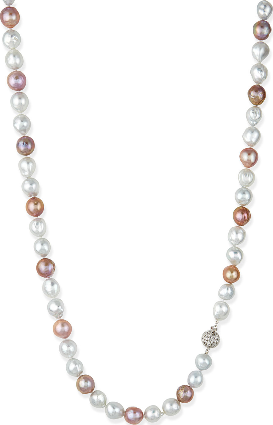 Belpearl Pink & White Opera Pearl Necklace with Diamond Clasp