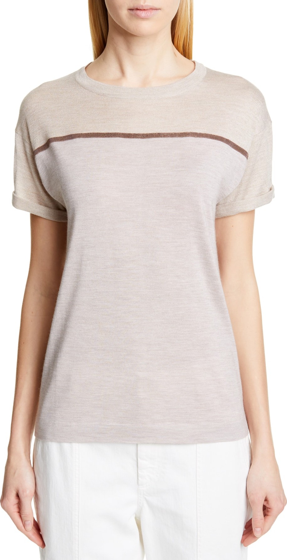 Brunello Cucinelli Monili Trim Cashmere & Silk Sweater