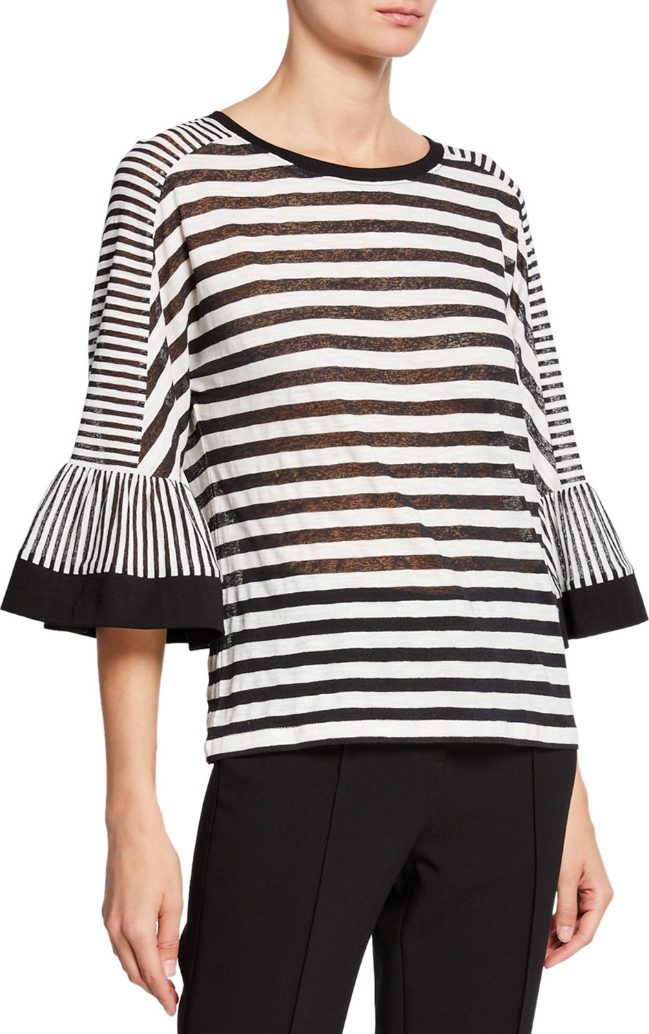 KOBI HALPERIN Finn Striped Boat-Neck 3/4-Bell Sleeve Top KOBI HALPERIN Finn Striped Boat-Neck 3/4-Bell Sleeve Top