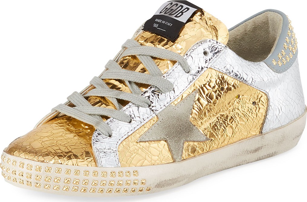 Golden Goose Deluxe Brand Superstar Studded Metallic Leather Low-Top Sneakers