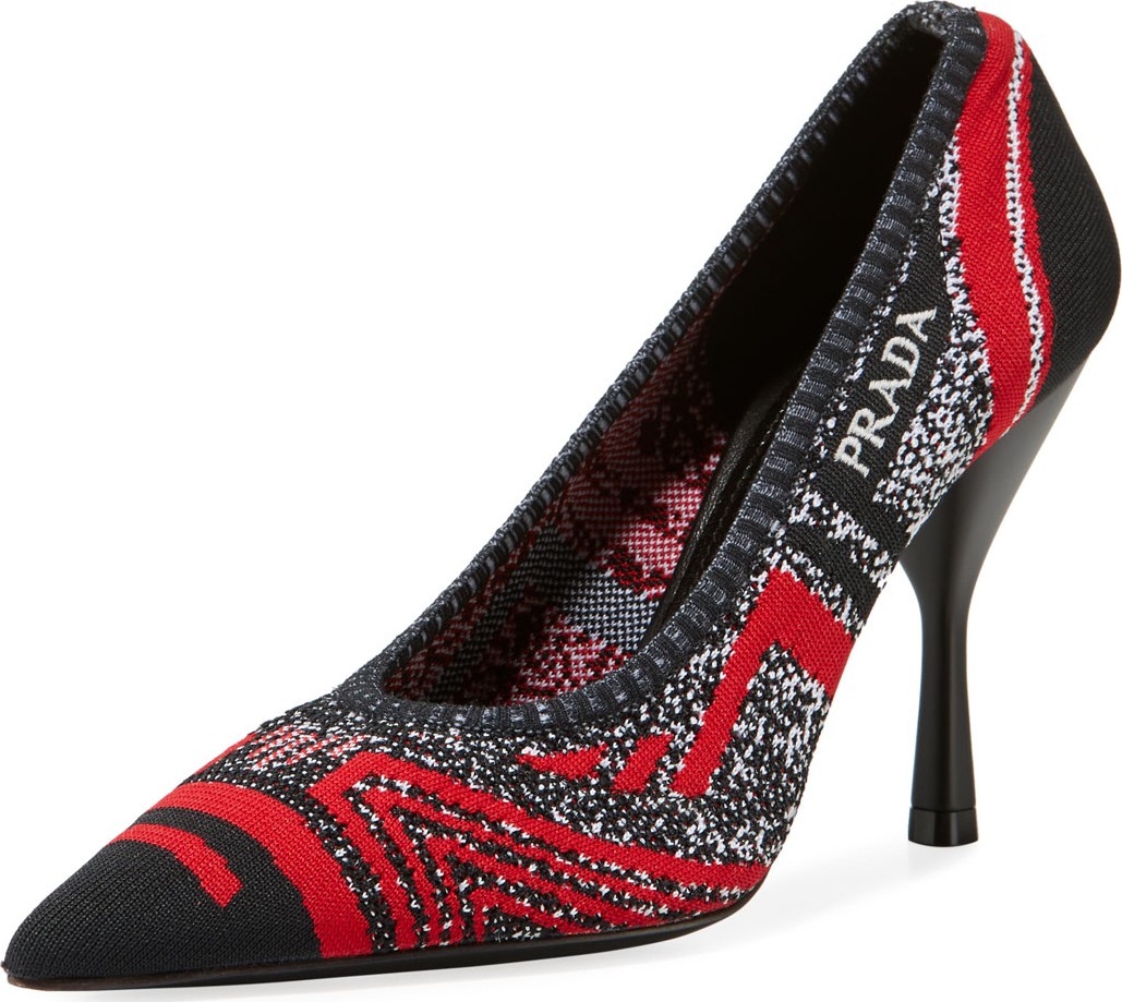 Prada Printed Knit Logo Pumps