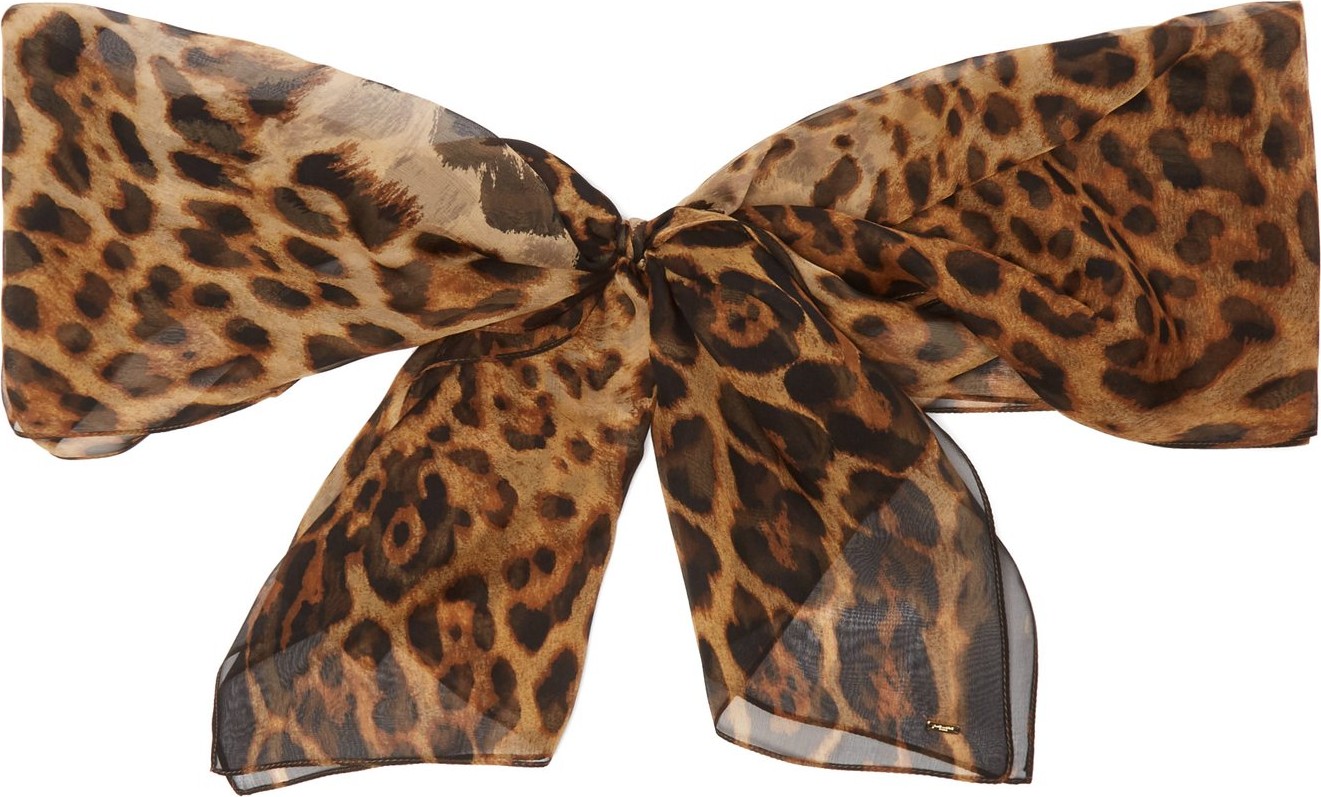Saint Laurent Leopard-print silk-chiffon pussy-bow scarf