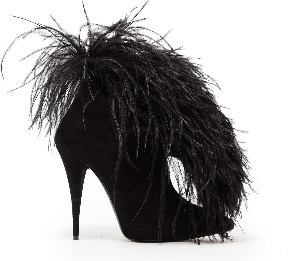 Saint Laurent Zizi feather-trim suede boots