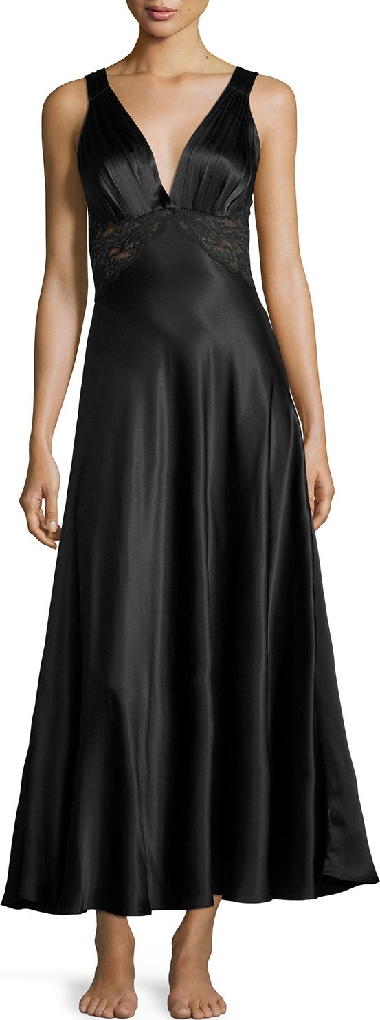 Christine Lingerie Bijoux Lace-Inset Silk Gown