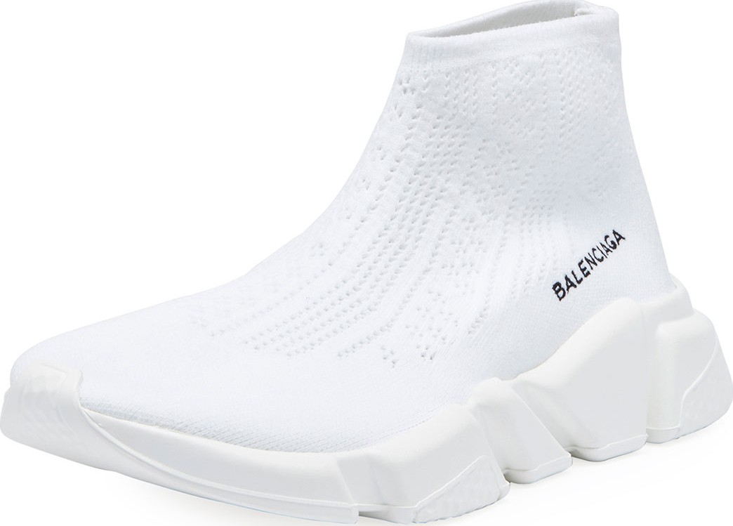 Balenciaga Stretch-Knit High-Top Trainer, Blanco