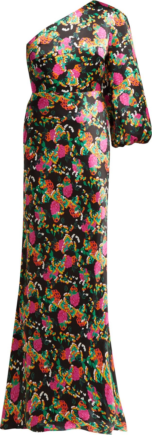 Saloni Lily one-shoulder floral-print silk-satin dress