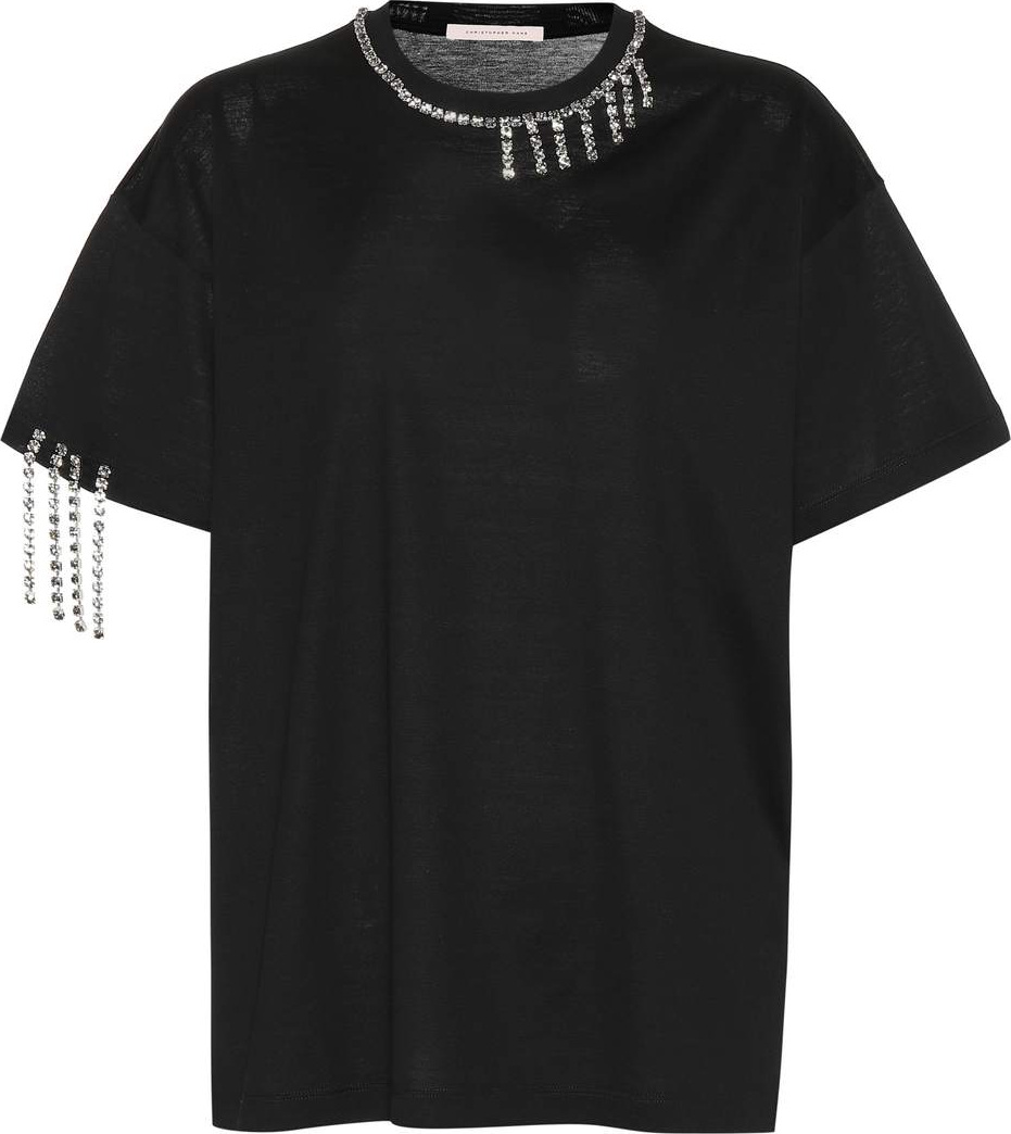 Christopher Kane Rhinestone fringe cotton T-shirt