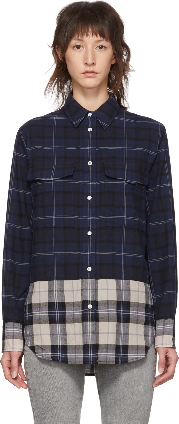 Rag & Bone Navy Plaid Birdie Shirt