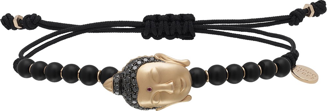 Pippo Perez 18k Rose Gold Black Diamond & Ruby Buddha Bracelet