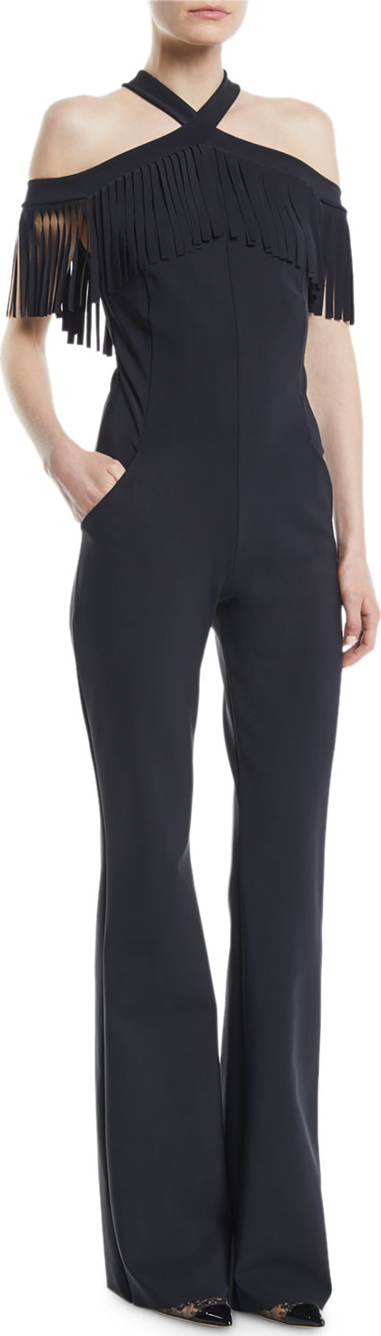 La Petite Robe di Chiara Boni Liva Halter Jumpsuit w/ Fringe