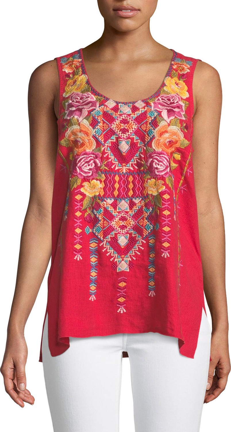 Johnny Was Vella Embroidered Linen Tank