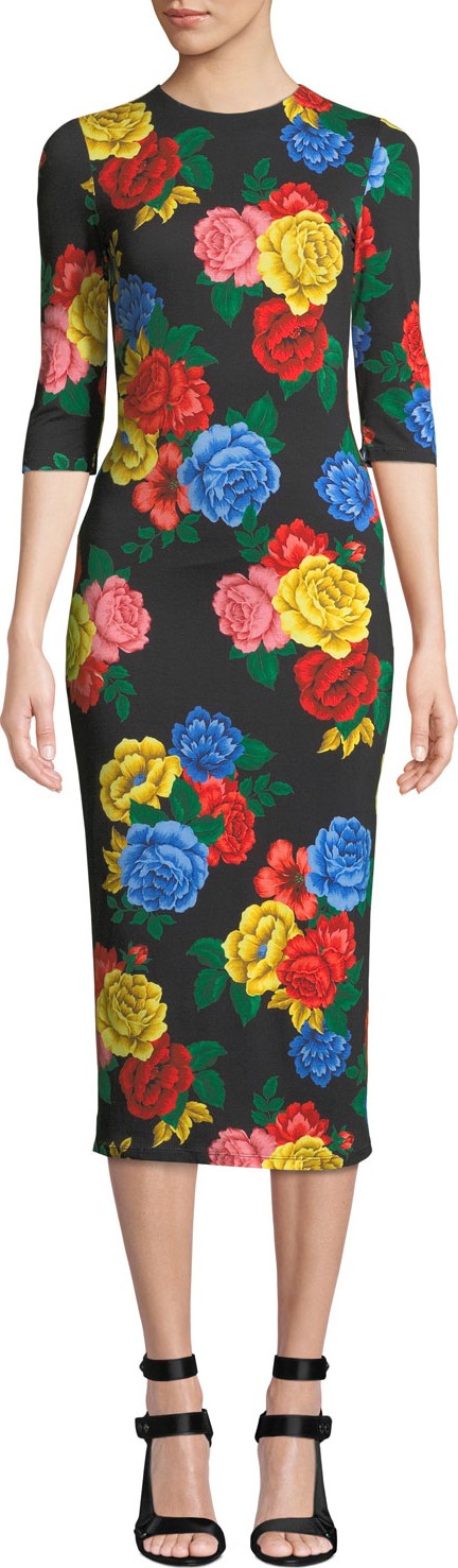 Alice + Olivia Delora Fitted Floral Crewneck Dress