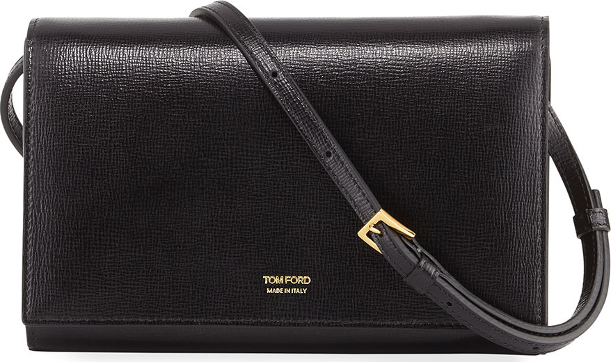 TOM FORD Saffiano Leather Wallet on Crossbody Strap