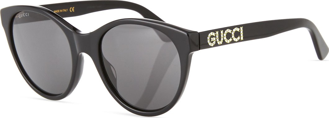 Gucci Acetate Cat-Eye Sunglasses with Crystal Logo