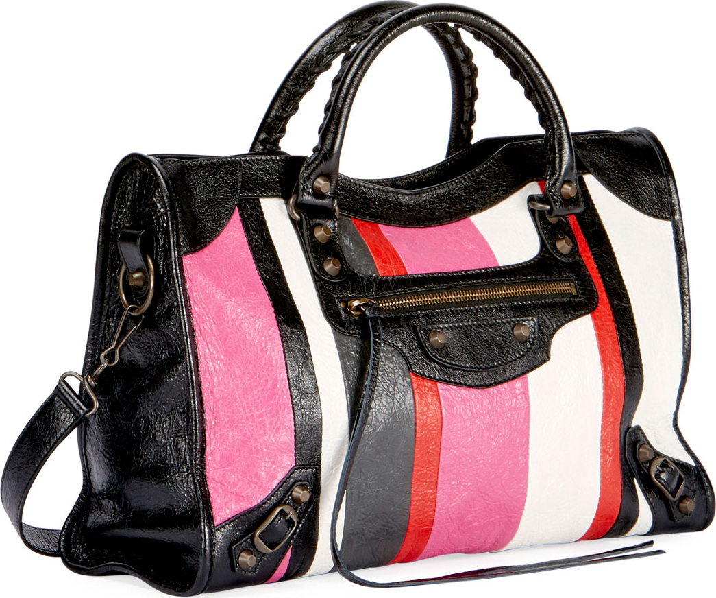 Balenciaga Classic City AJ Striped Leather Satchel Bag