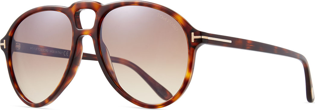 TOM FORD Men's Universal-Fit Acetate Aviator Sunglasses, Brown Pattern