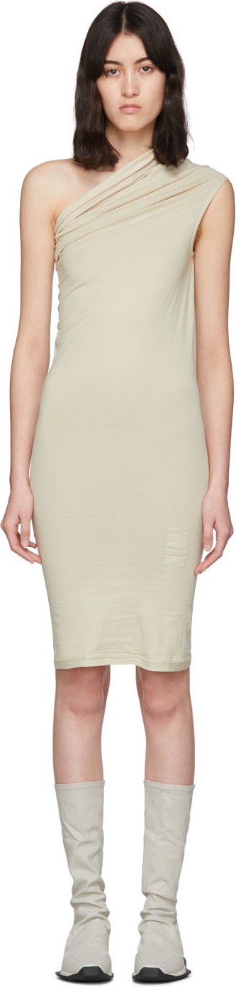 Rick Owens DRKSHDW Beige One Shoulder Tunic Dress