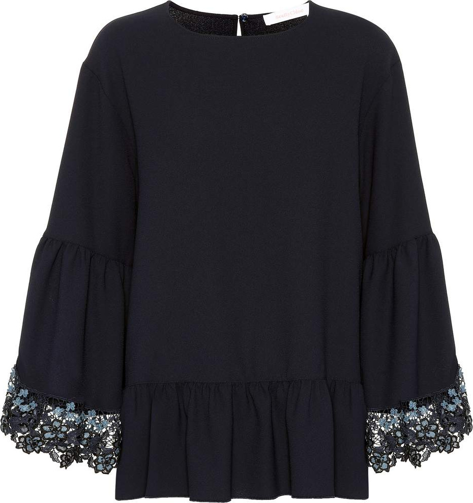 See By Chloé Lace-trimmed bell sleeve top