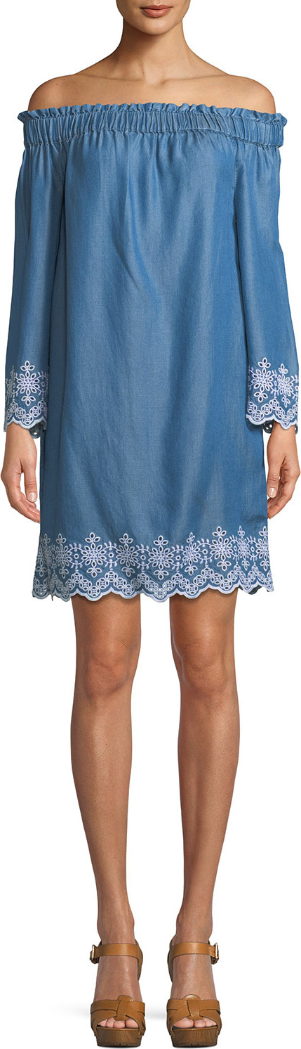 MICHAEL MICHAEL KORS Off-the-Shoulder Eyelet Shift Dress