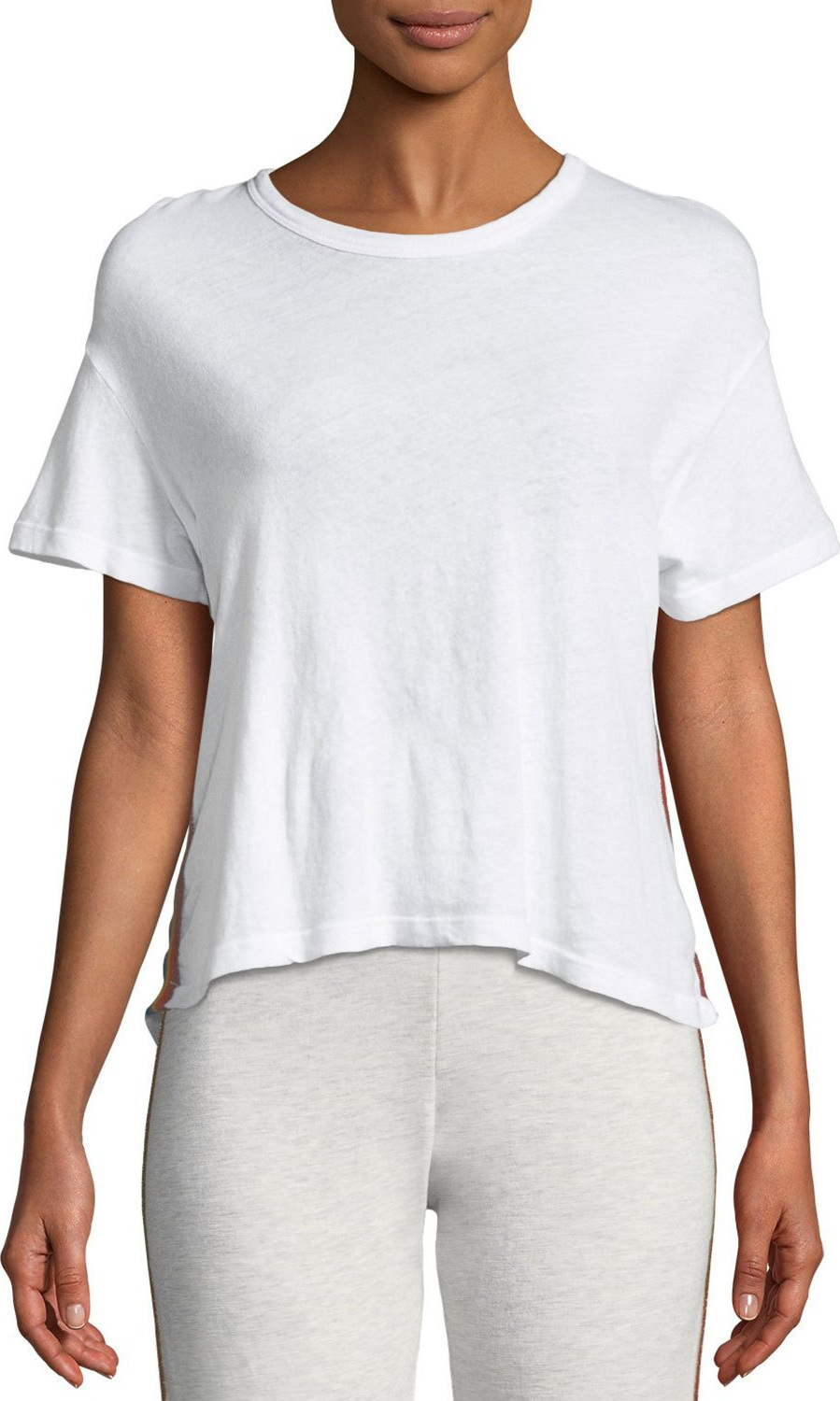 MONROW Rainbow-Stripe Crewneck Tee