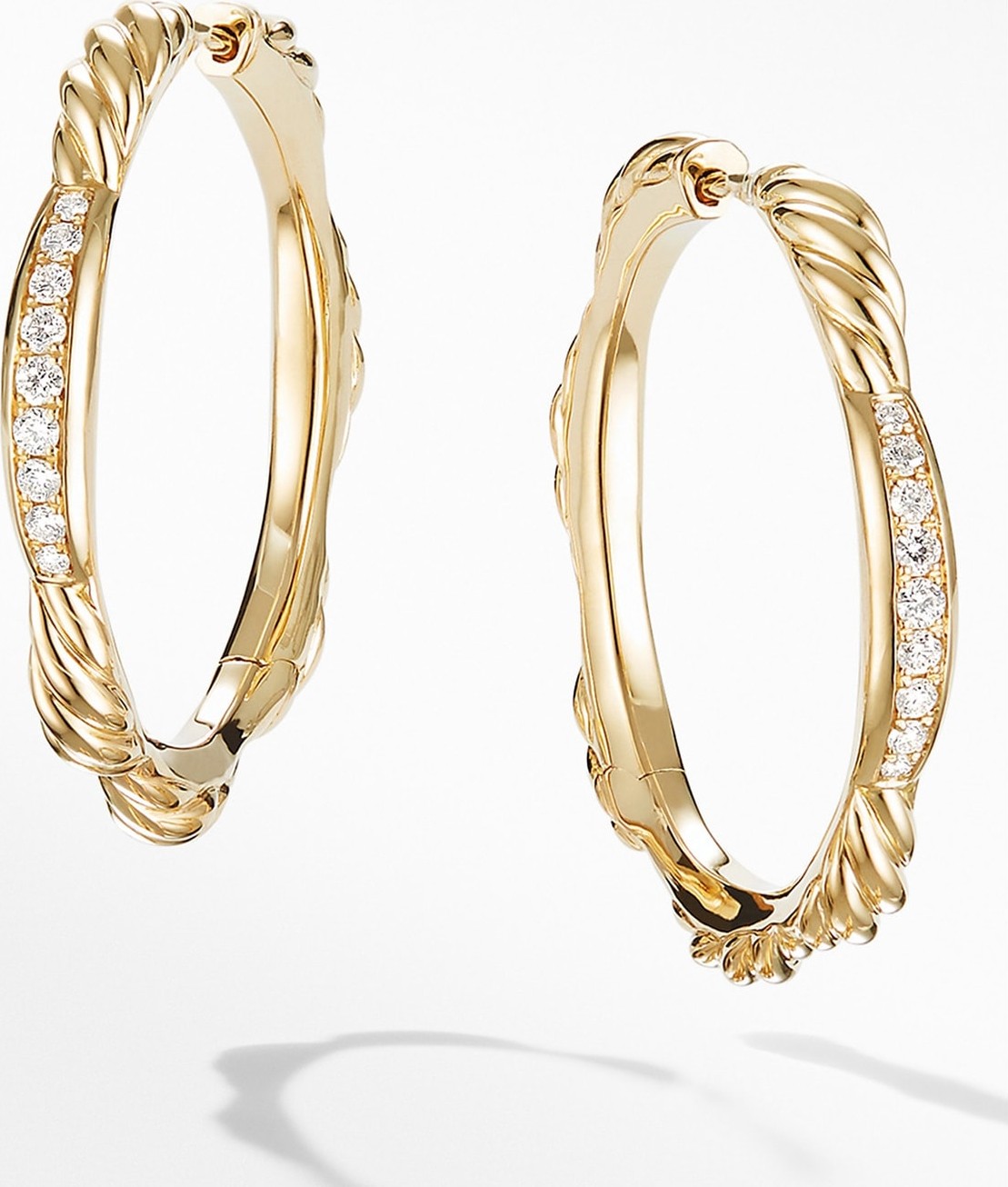 David Yurman Tides Hoop Earrings in 18K Yellow Gold with Diamonds