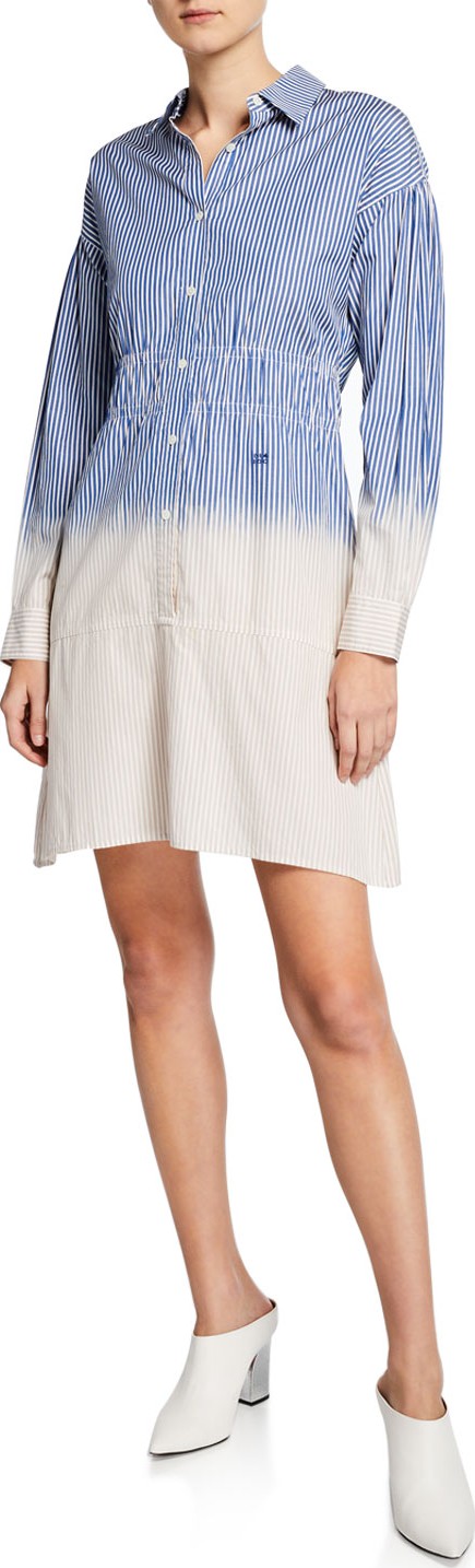 Derek Lam 10 Crosby Striped Dip-Dye Cotton Shirt Dress