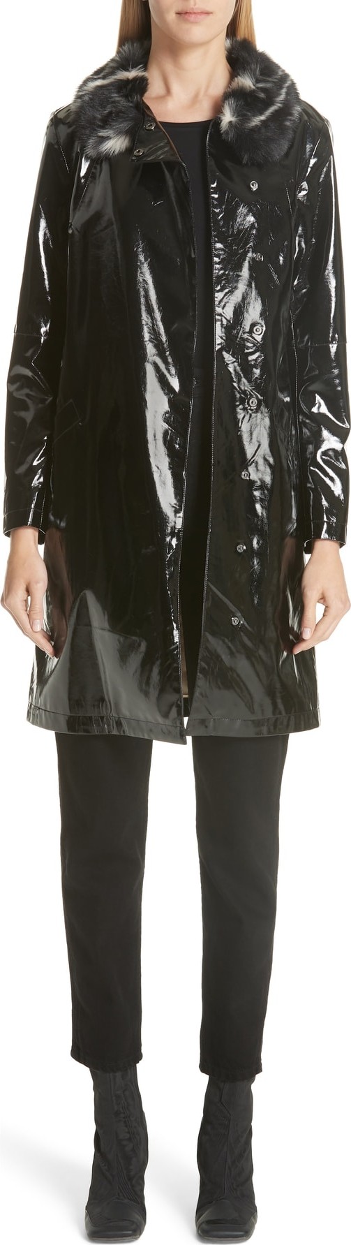 Shrimps Faux Leather Coat with Leopard Print Faux Fur Collar