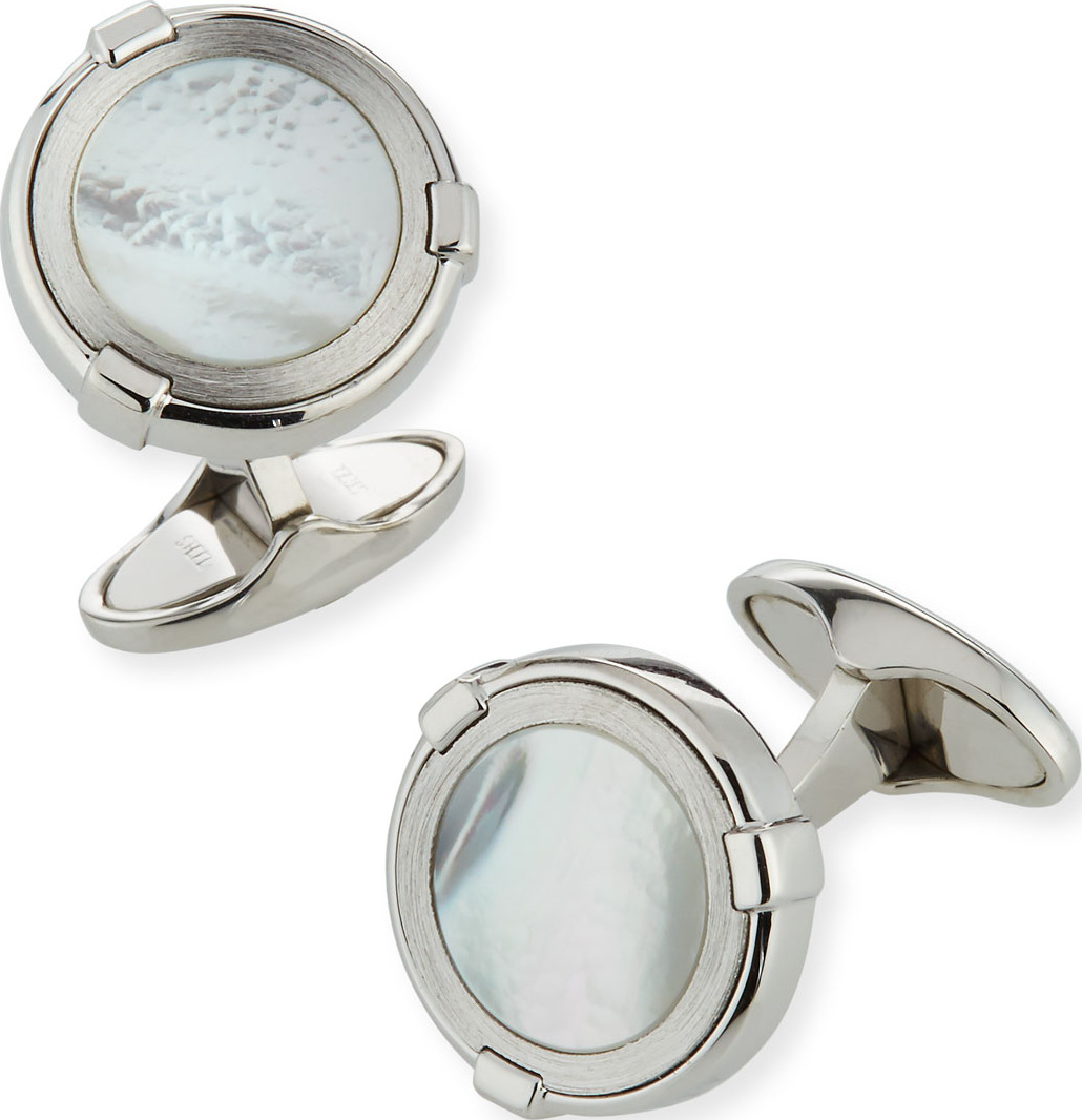 Dunhill Latch Station Silver Cuff Links with Mother-of-Pearl