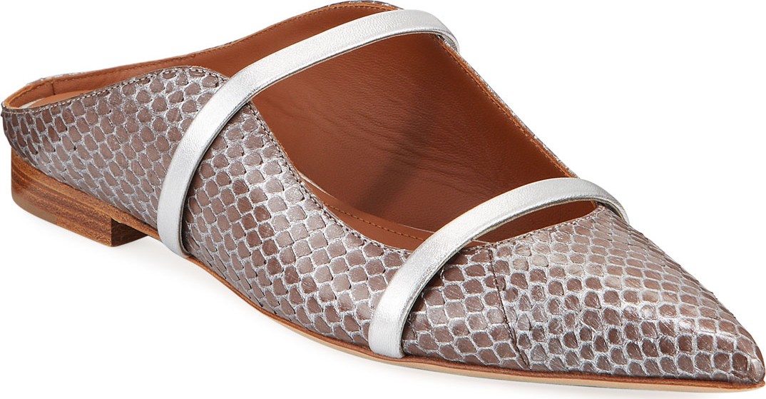 Malone Souliers Maureen Metallic Snakeskin Flat Mules