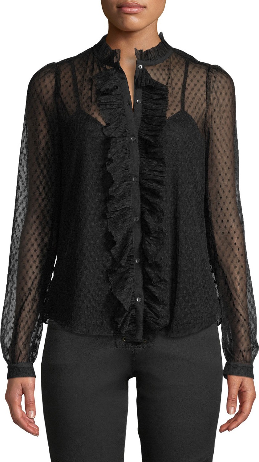 Joie Hatsu Lace Button-Front Ruffle Top