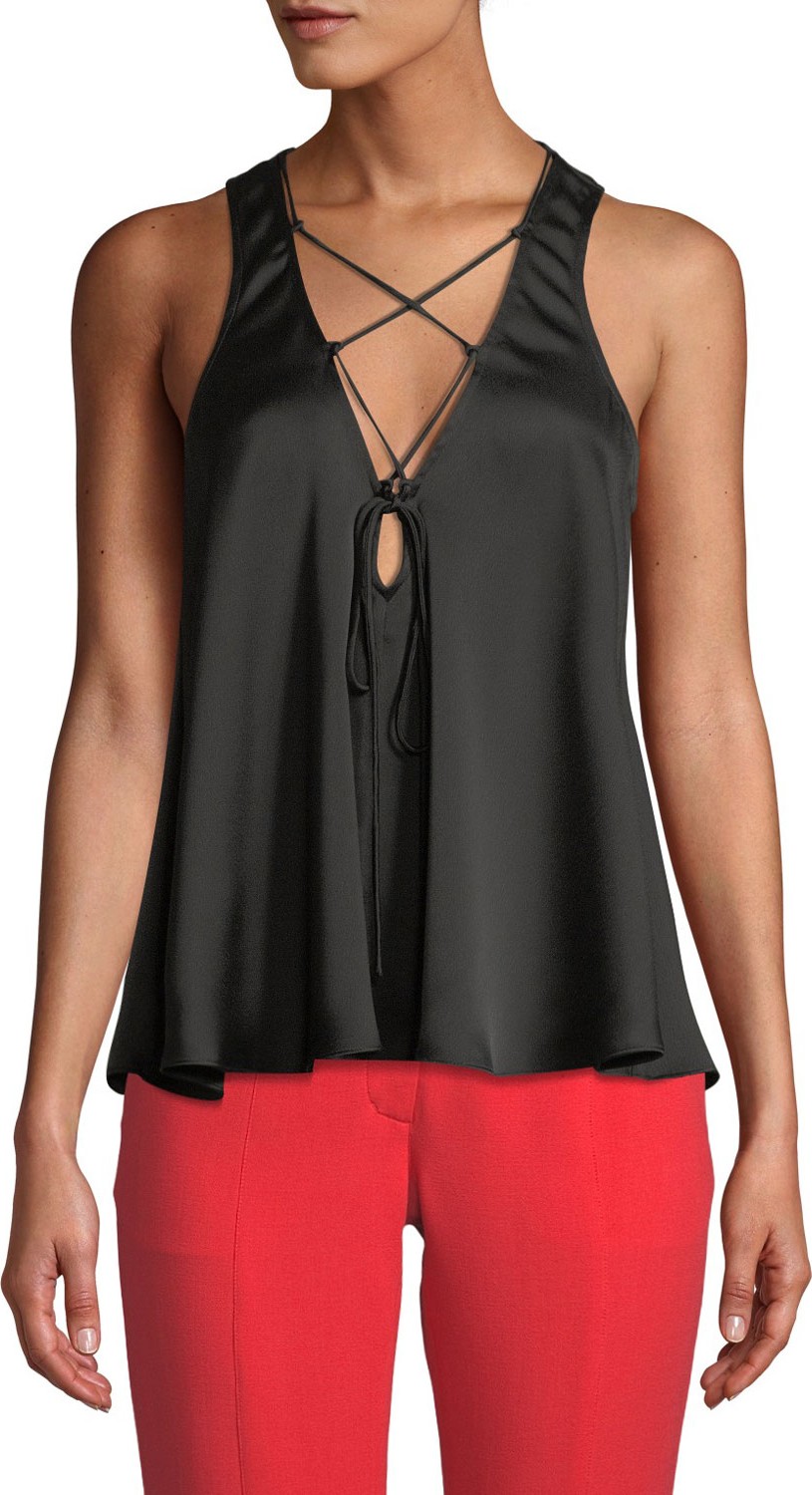 Jay Godfrey Cross-Laced Flared Satin Top