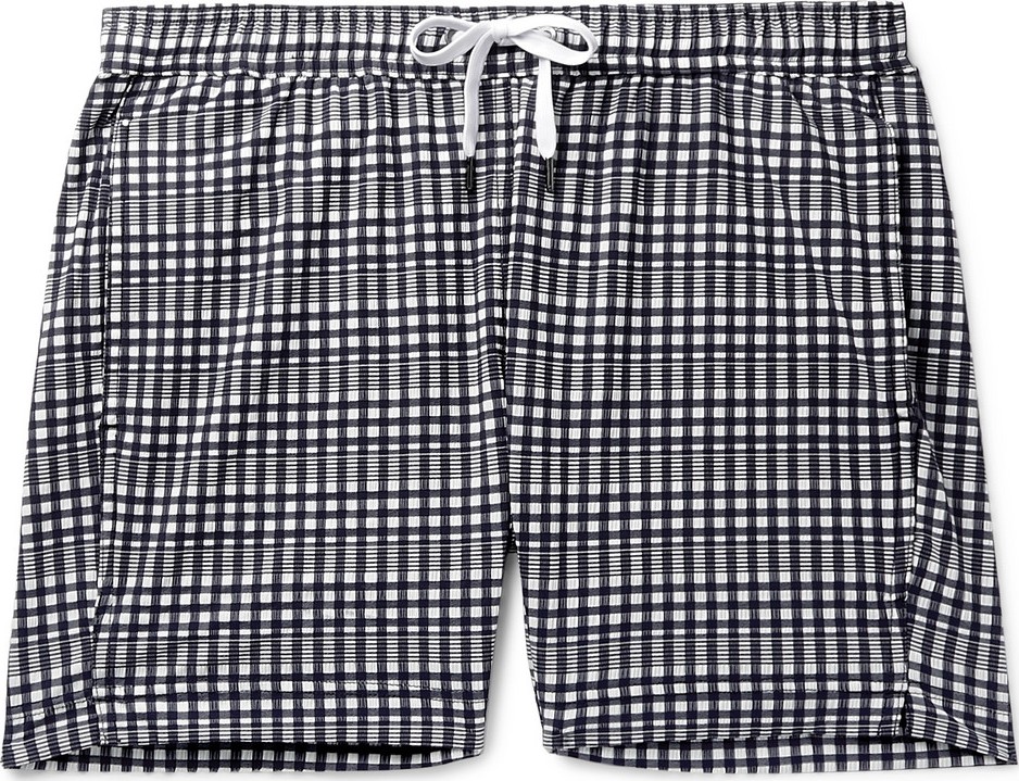 Onia Charles Slim-Fit Mid-Length Checked Seersucker Swim Shorts